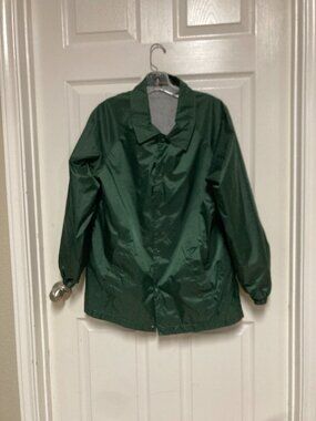 Harriton Coaches Jacket Green Nylon Snap Front Lined Windbreaker Green sze small